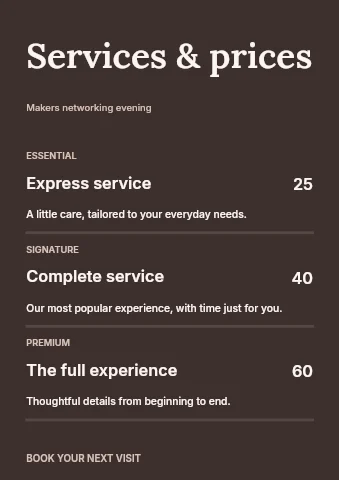 Makers networking evening price list template