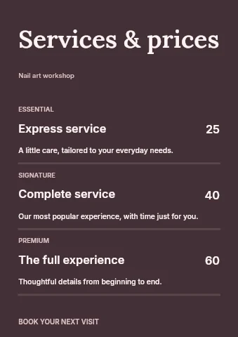 Nail art workshop price list template