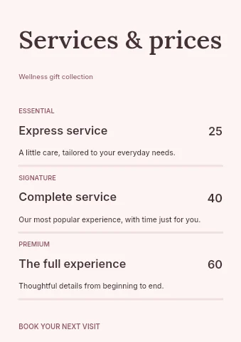 Wellness gift collection price list template