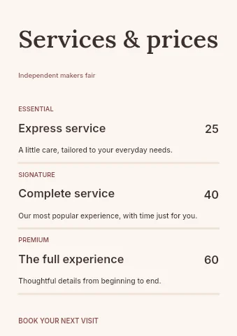 Independent makers fair price list template