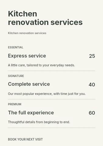 Kitchen renovation services price list template