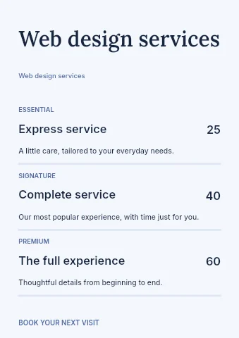 Web design services price list template