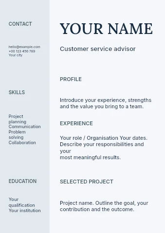 Customer service advisor resume template