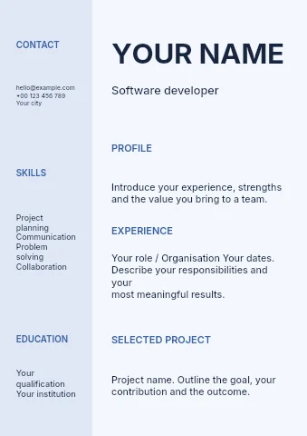Software developer resume template
