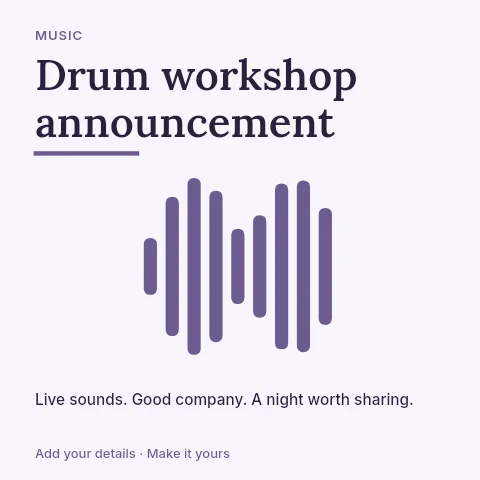 Drum workshop announcement social media post template