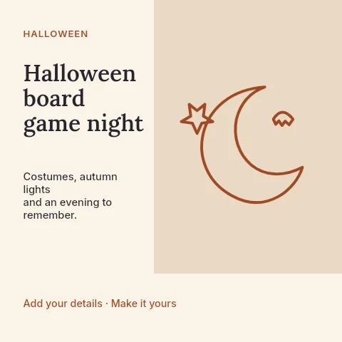 Halloween board game night social media post template