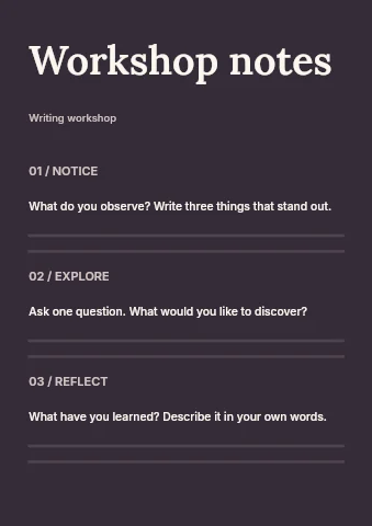 Writing workshop worksheet template