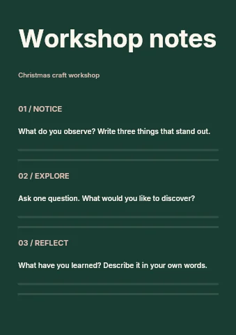 Christmas craft workshop worksheet template