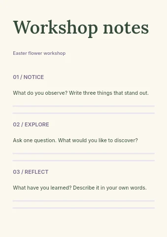 Easter flower workshop worksheet template