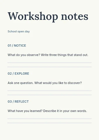 School open day worksheet template