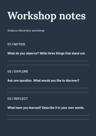 Science discovery workshop worksheet template