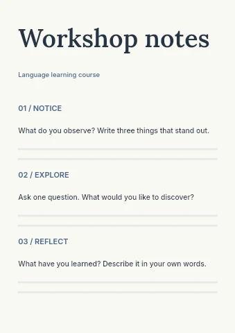 Language learning course worksheet template