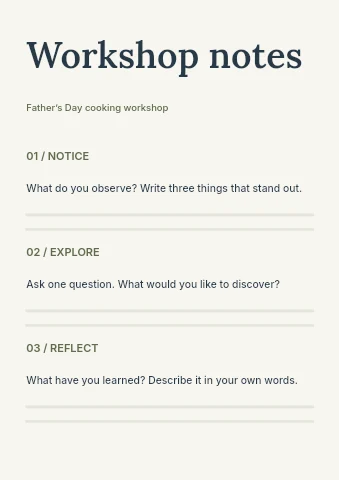 Father’s Day cooking workshop worksheet template