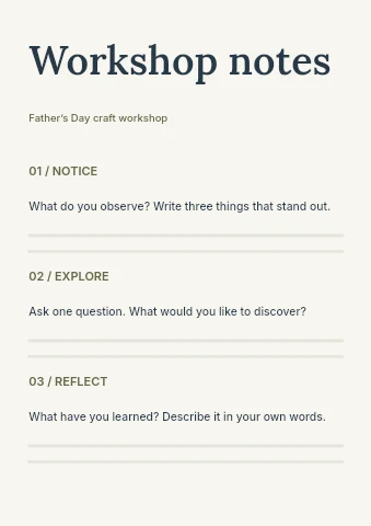 Father’s Day craft workshop worksheet template