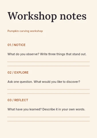 Pumpkin carving workshop worksheet template