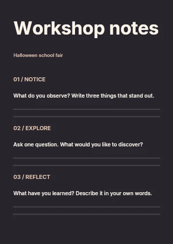 Halloween school fair worksheet template