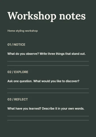 Home styling workshop worksheet template
