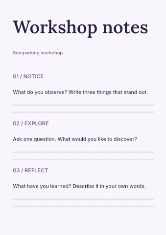 Songwriting workshop worksheet template