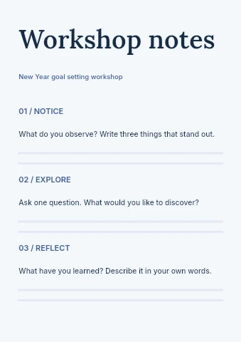 New Year goal setting workshop worksheet template