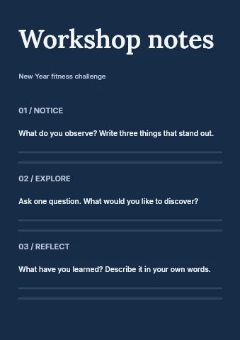 New Year fitness challenge worksheet template