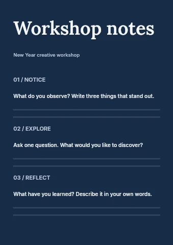 New Year creative workshop worksheet template