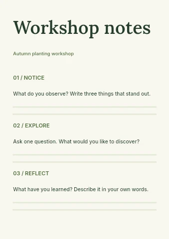 Autumn planting workshop worksheet template