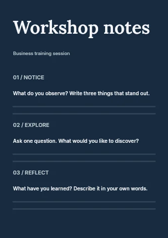 Business training session worksheet template