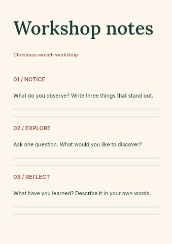 Christmas wreath workshop worksheet template