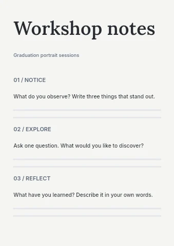 Graduation portrait sessions worksheet template