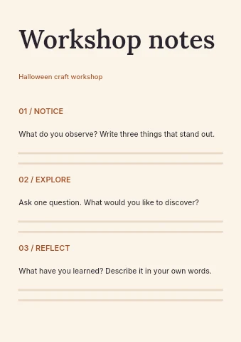 Halloween craft workshop worksheet template