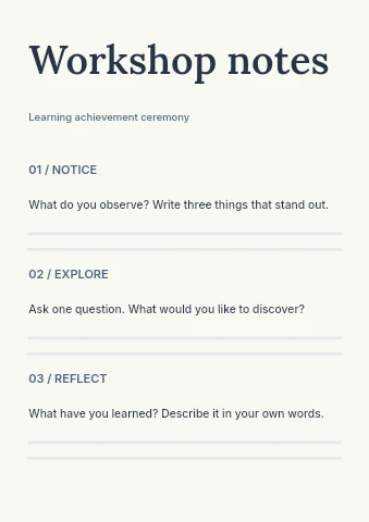 Learning achievement ceremony worksheet template