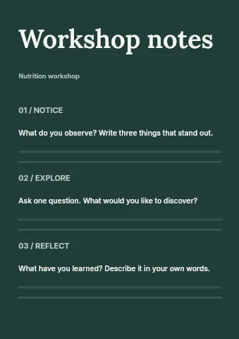 Nutrition workshop worksheet template