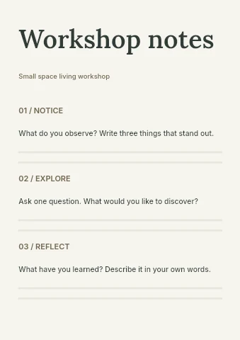 Small space living workshop worksheet template