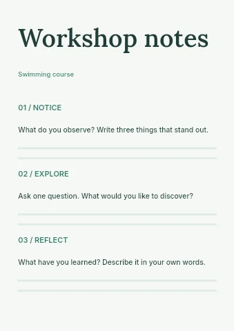 Swimming course worksheet template