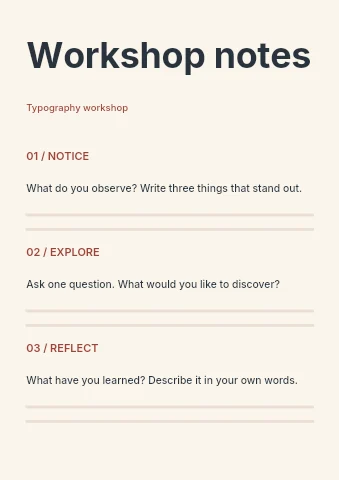 Typography workshop worksheet template
