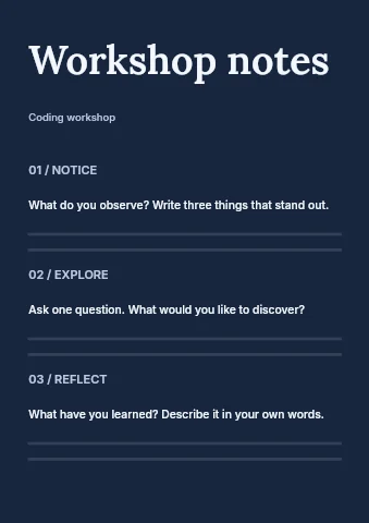 Coding workshop worksheet template
