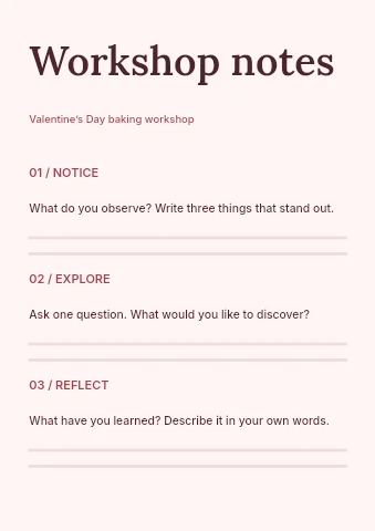 Valentine’s Day baking workshop worksheet template