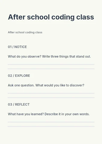 After school coding class worksheet template