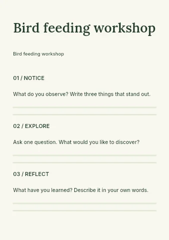 Bird feeding workshop worksheet template