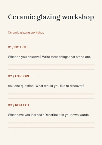 Ceramic glazing workshop worksheet template