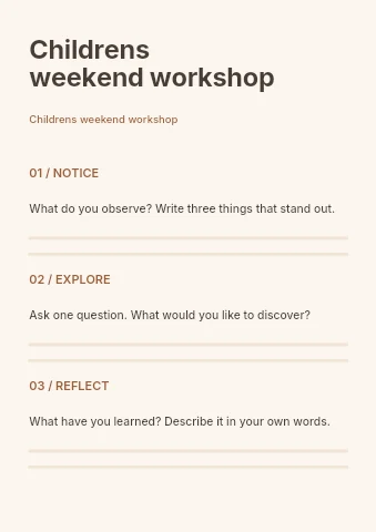 Childrens weekend workshop worksheet template