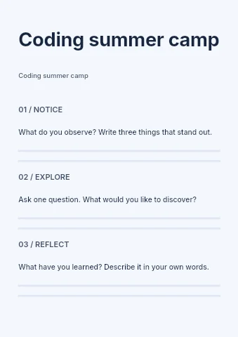 Coding summer camp worksheet template