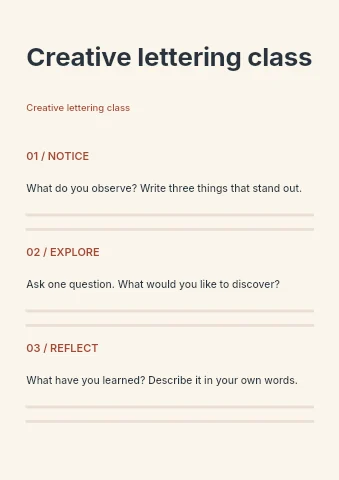Creative lettering class worksheet template