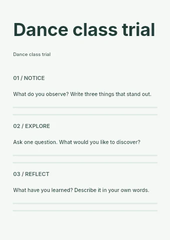 Dance class trial worksheet template