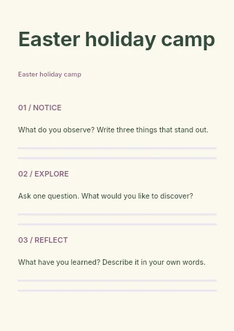 Easter holiday camp worksheet template