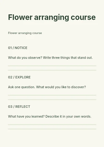 Flower arranging course worksheet template