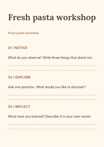 Fresh pasta workshop worksheet template