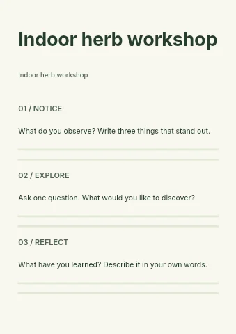 Indoor herb workshop worksheet template