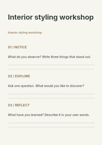 Interior styling workshop worksheet template