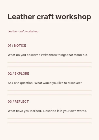 Leather craft workshop worksheet template